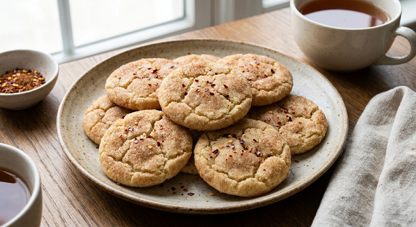 A plate of sweet and spicy sugar cookies with crackly cinnamon sugar tops and lightly golden edges