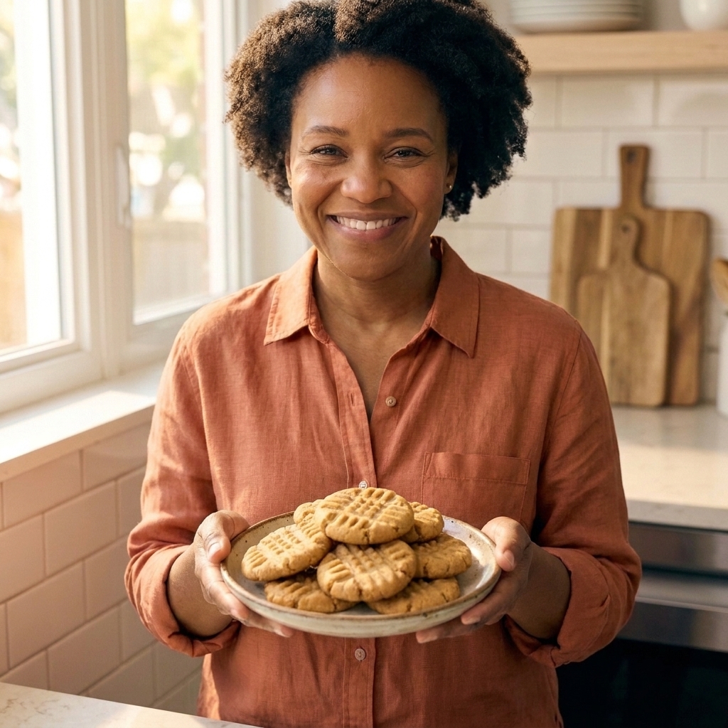 A small plate stacked with peanut butter cookies with a classic fork crisscross pattern