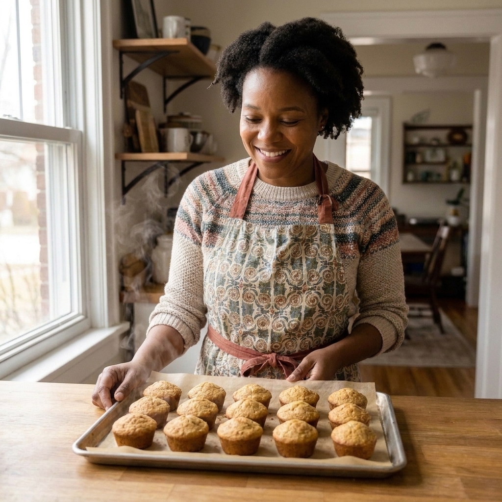 A warm batch of gluten-free coconut flour muffins on a parchment-lined baking sheet cooling on a kitchen counter