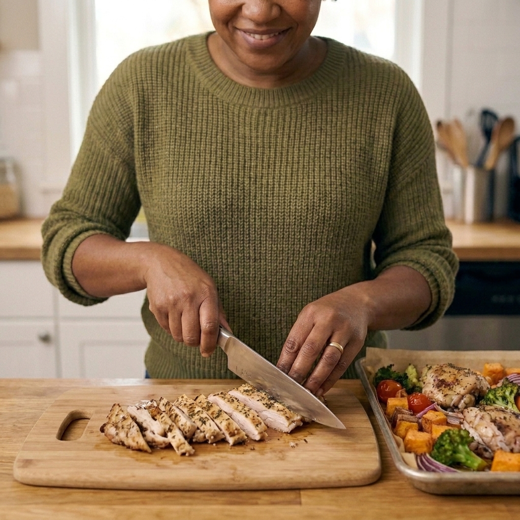 Roasted chicken sliced into strips